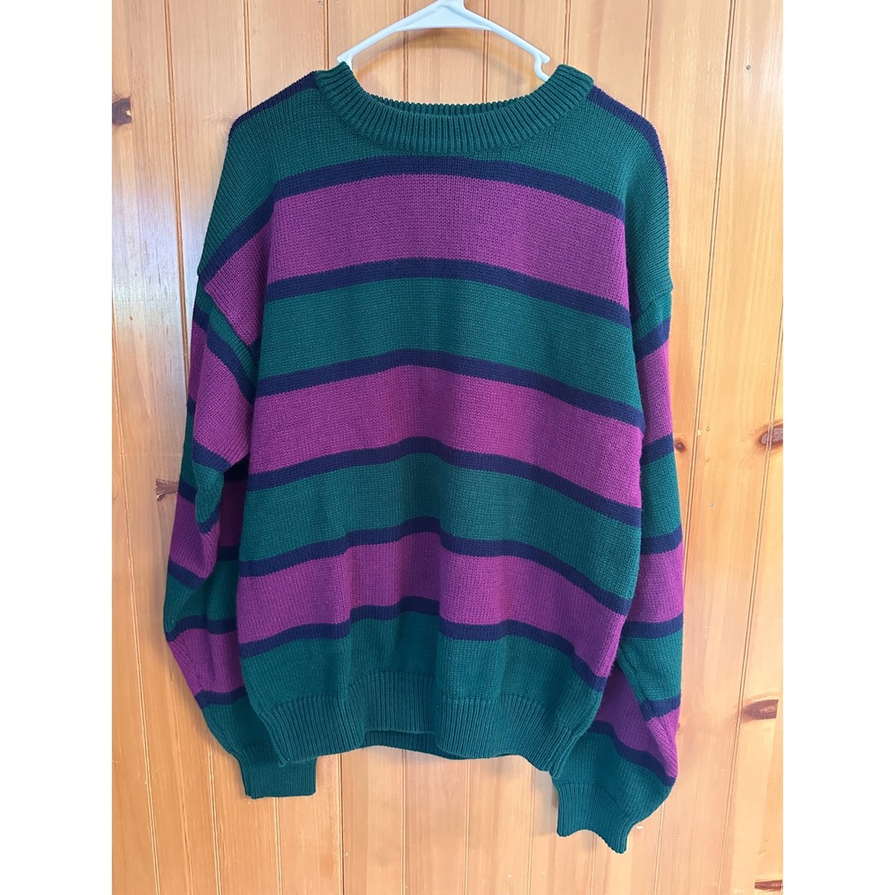 Vintage Southern Classics Striped Crewneck Grunge Sweater Green Purple Navy M